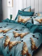 КПБ поплин эксклюзив (молния) - БАБОЧКИ НА БИРЮЗОВОМ - фото