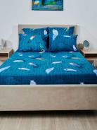 Простыня бязь на резинке - Перья, цвет зеленый - фото