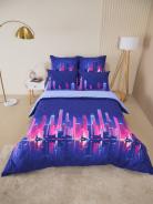 Постельное белье зима-лето из поплина с простыней на резинке - Сити Найт - фото