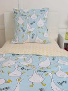 КПБ Поплин 1,5 сп с 1 нав. 70*70 с детским рисунком - Гусь-обнимусь (мята) - фото 4