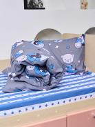 Постельное белье детское поплин с простыней на резинке - Мишки, цвет синий - фото 3