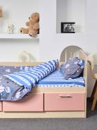 Постельное белье детское поплин с простыней на резинке - Мишки, цвет синий - фото 4