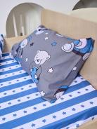 Постельное белье детское поплин с простыней на резинке - Мишки, цвет синий - фото 6