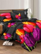 Постельное белье поплин эксклюзив - Тюльпаны на черном - фото