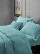Постельное белье сатин страйп с простыней на резинке в подарочной упаковке - Лазурный - фото