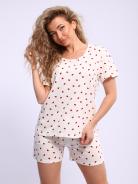 Пижама женская с шортами Молочные сердечки - фото
