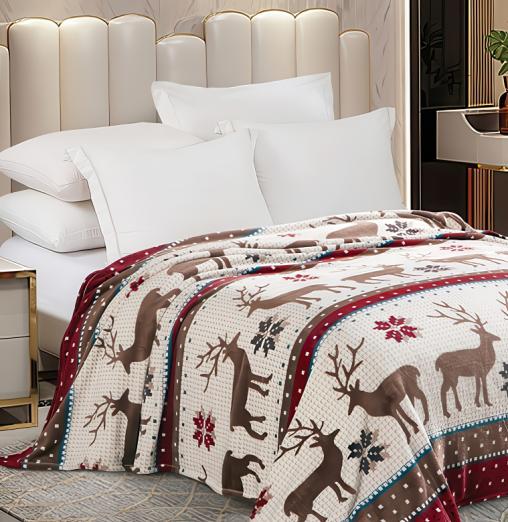 Плед Велсофт набивной - Коричневый олень