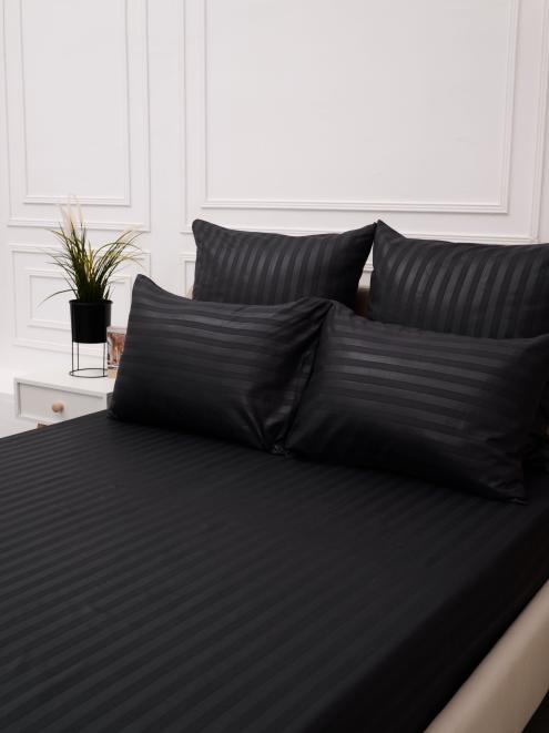 Простыня на резинке микрофибра страйп - Графит (Сток)