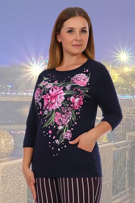 Джемпер Пионы синий