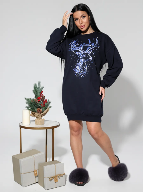 Туника теплая Олень 0101синий