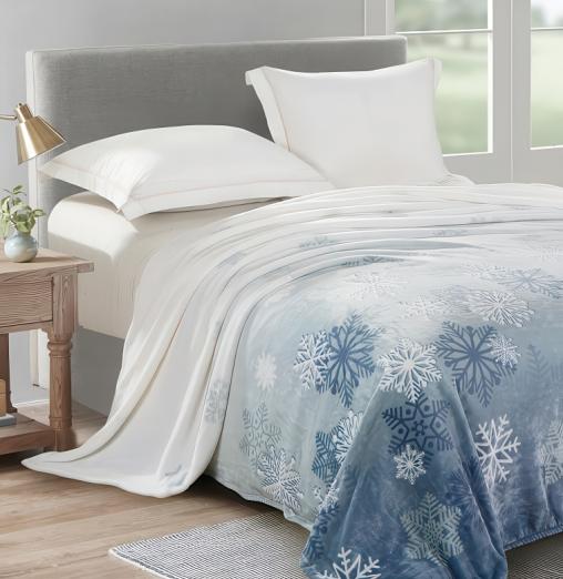 Плед Велсофт набивной - Снежинки на голубом