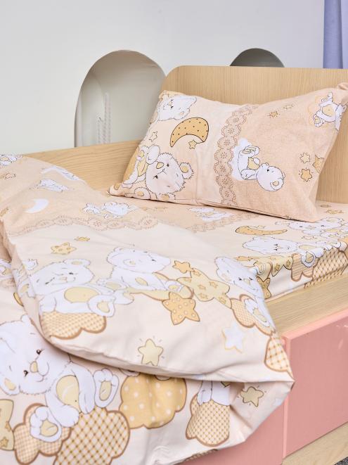 Постельное белье детское поплин с простыней на резинке - Медвежата