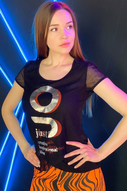 Футболка 8077 черный+оранжевый